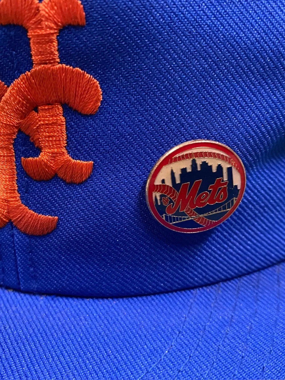 VTG 1980s New York Mets Trucker Hat Snapback Mesh Cap MLB Blue w 1985 Pin, ANNCO